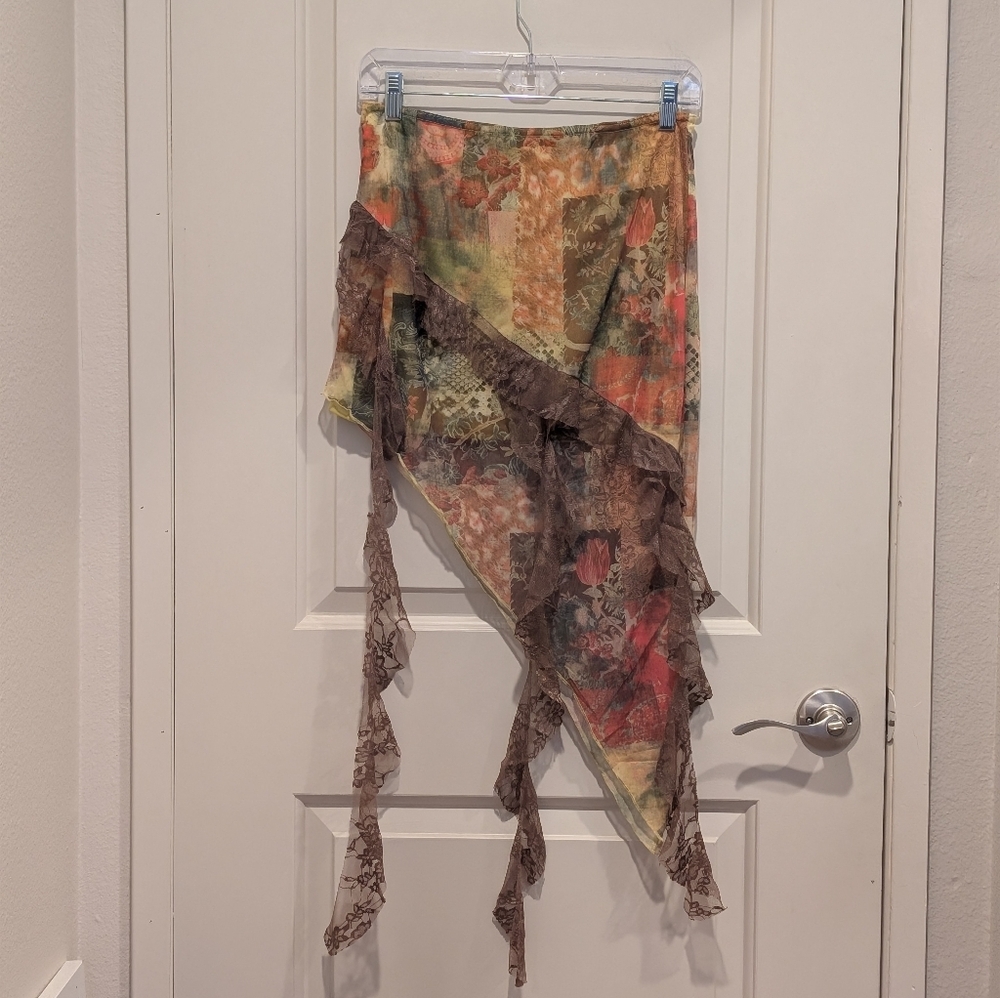 PLT Boho Floral Asymmetric Ruffle Skirt - Multicolor Size 8